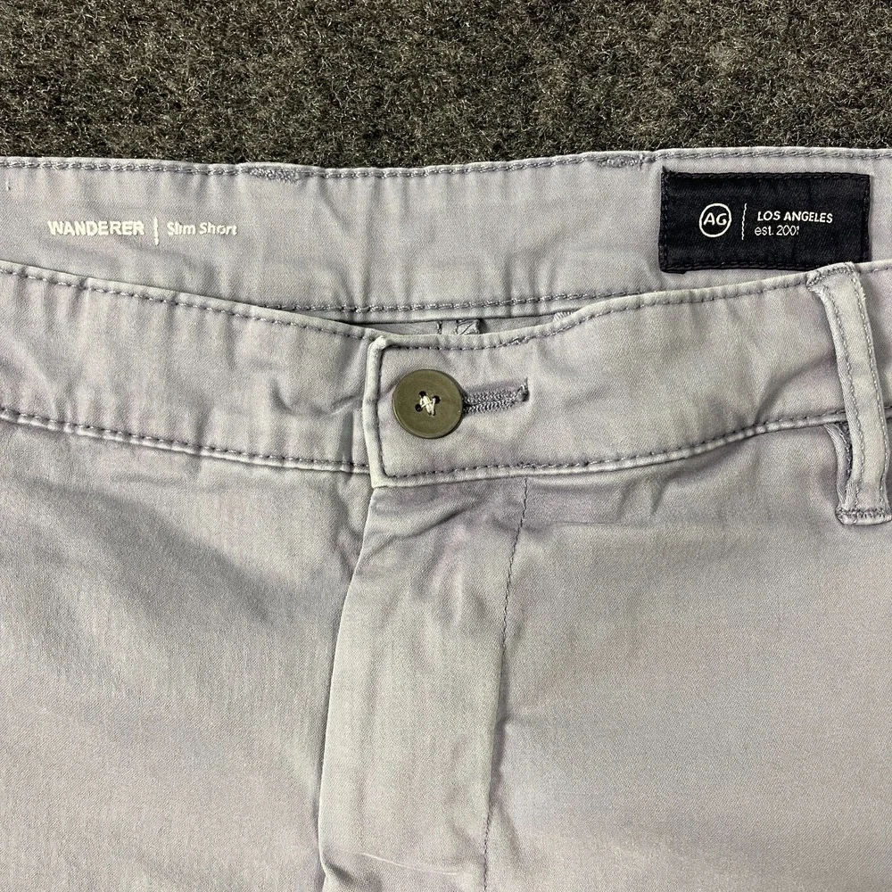 AG Wanderer Slim Shorts Mens 38 Gray Stretch Chino Casual Flat Front